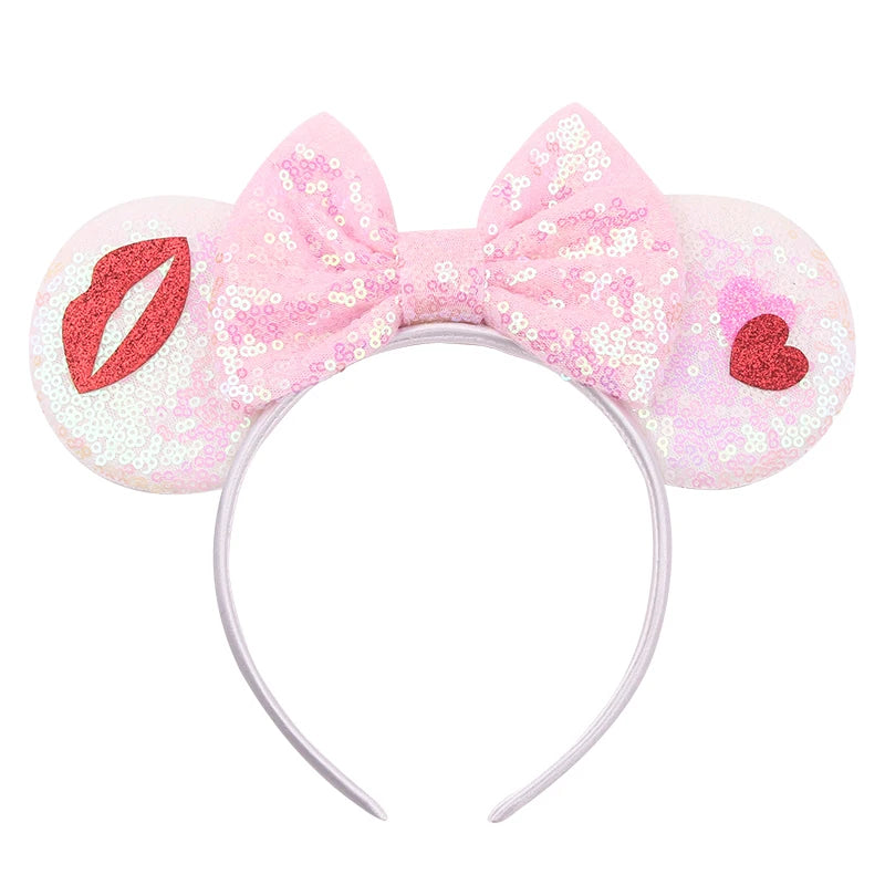 New Valentine's Day Mouse Ears Headband For Girls Women Sequins Love 5"Bow Hairbands Festival Party DIY Hair Accessories Femmes