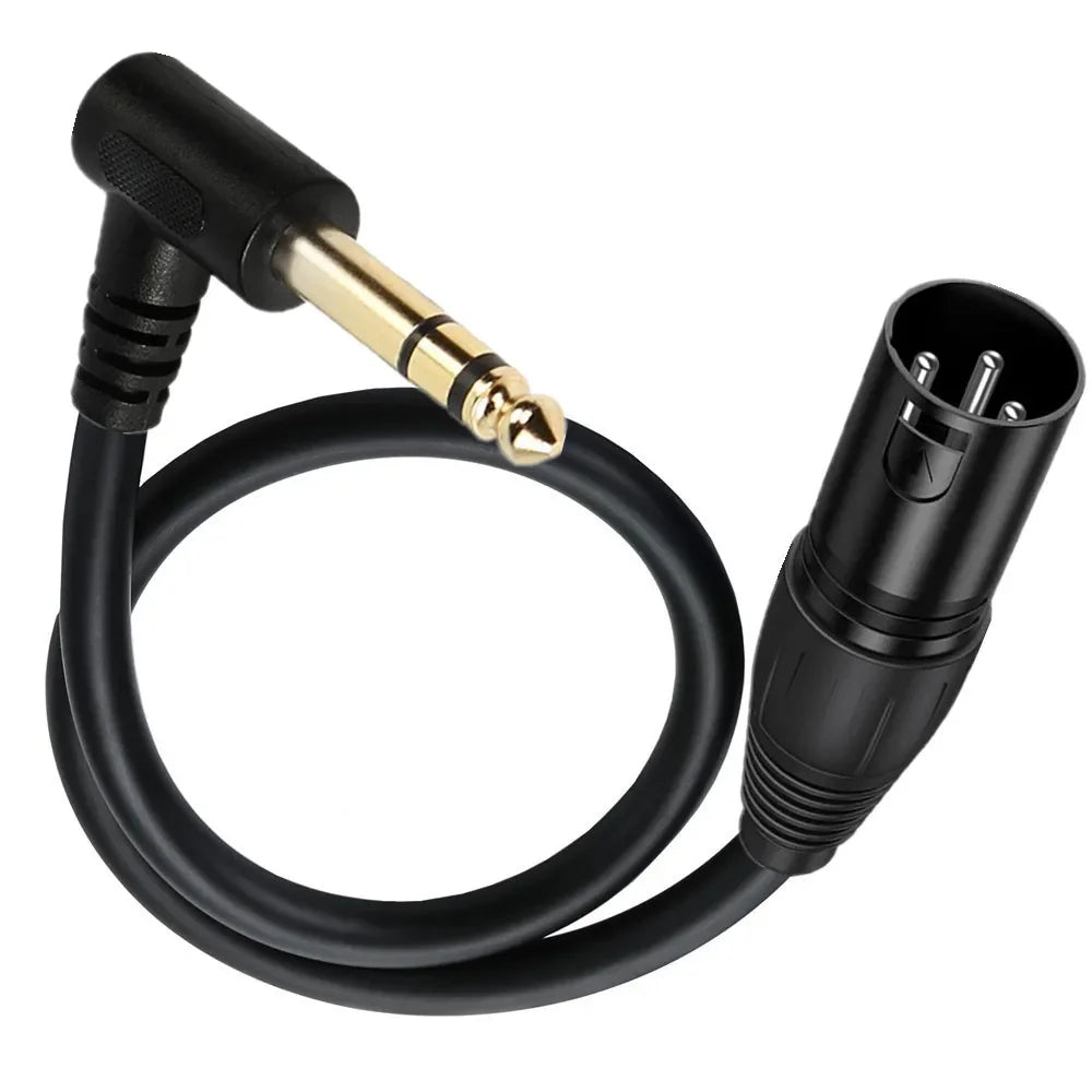 90-degree right-angle 1/4-inch TRS to XLR male balanced signal interconnect cable 1/4-inch to XLR female jumper cable 0.5 meters