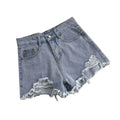 Women High Waist Ripped Denim Shorts Korean Y2K Streetwear Tassel Pocket Summer Casual Blue Jeans Pants Fashion Street Trousers