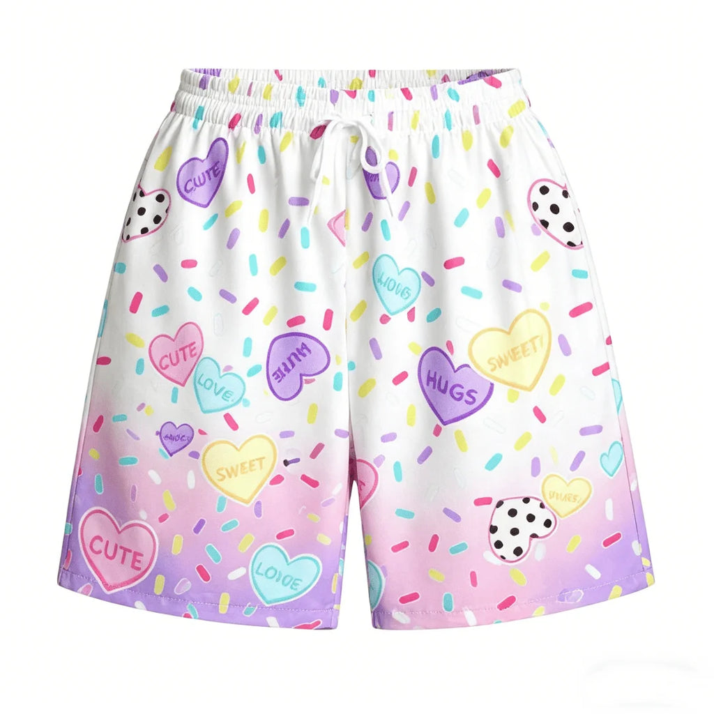 2026 Summer Rainbow Candy Series Casual Shorts Adult Large Breathable Quick Drying Beach Shorts Children Kawaii Party Dress