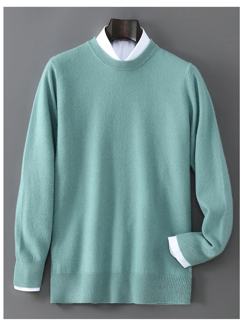 New Autumn And Winter Pure Wool Sweater Men's Round Neck Loose Thick Pullover Sweater Solid Color Cashmere Knitted Base Sweaters