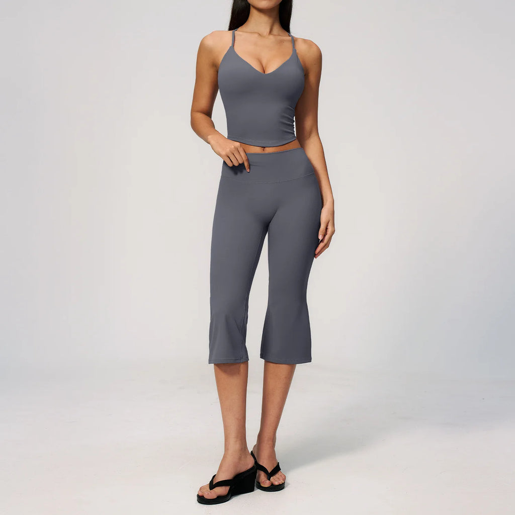 2PCS Yoga Suit Women's Tracksuits Gym Clothes Running Workout Outfits Sports Bra Middle Pants Athletic Wear Female Yoga Clothing