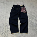 High street coated micro-flare jeans American retro heavy industry men and women black gothic retro casual loose jeans