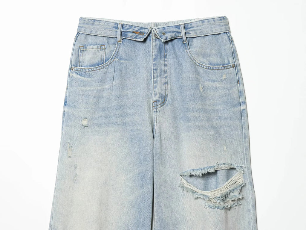 European and American style 2026 spring/summer new women's clothing mid waist casual ripped and flanged denim pants