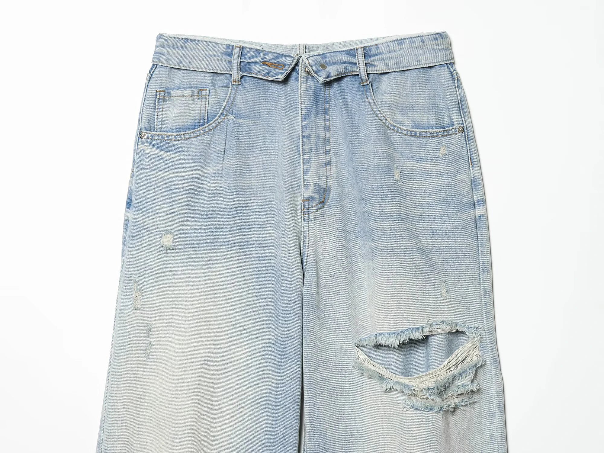 European and American style 2026 spring/summer new women's clothing mid waist casual ripped and flanged denim pants