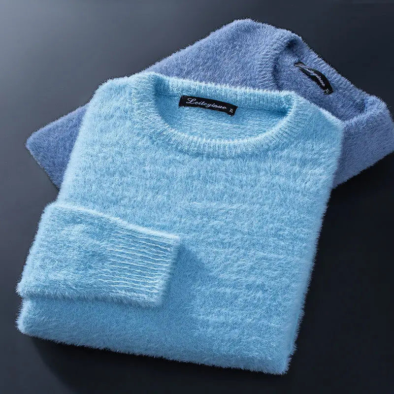 Men's Pure Mink Cashmere Sweater O-Neck Pullovers Knit Large Size Mink Sweater Winter New Tops Long Sleeve High-End Jumpers X49
