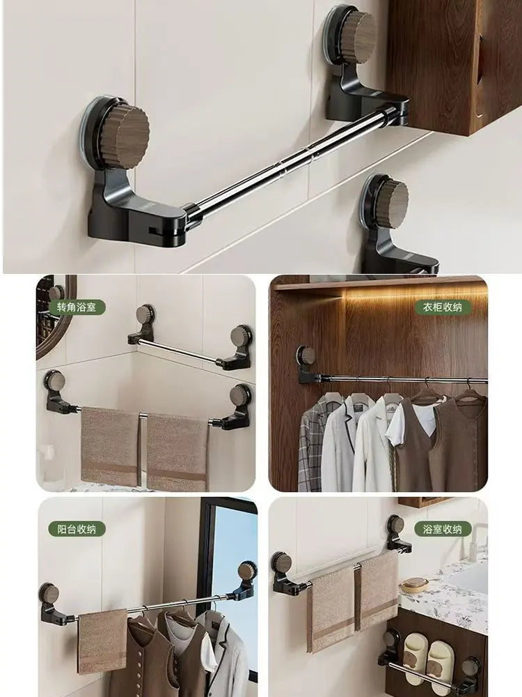 Retractable Suction Cup Wall Towel Rack no drilling Single Rod Towel Holder Kitchen Bathroom Organizer She
