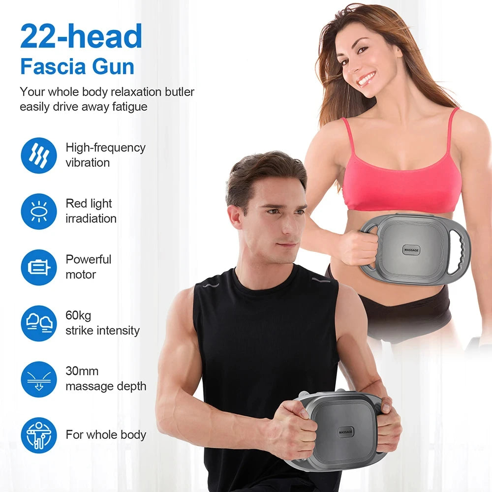 22-Head Deep Tissue Percussion Massage Gun, High-Power Vibration for Targeted in Back Neck & Shoulders Massage