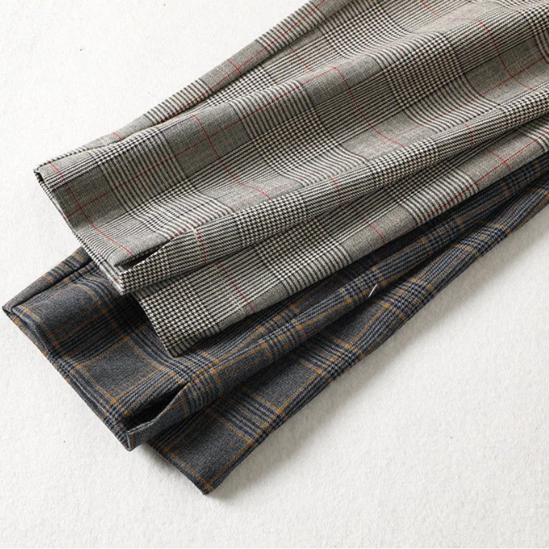 Office Lady Slim Woman Clothing Plaid Suits Pants Spring Autumn New Korean Fashion Vintage High Waist Straight Casual Trousers