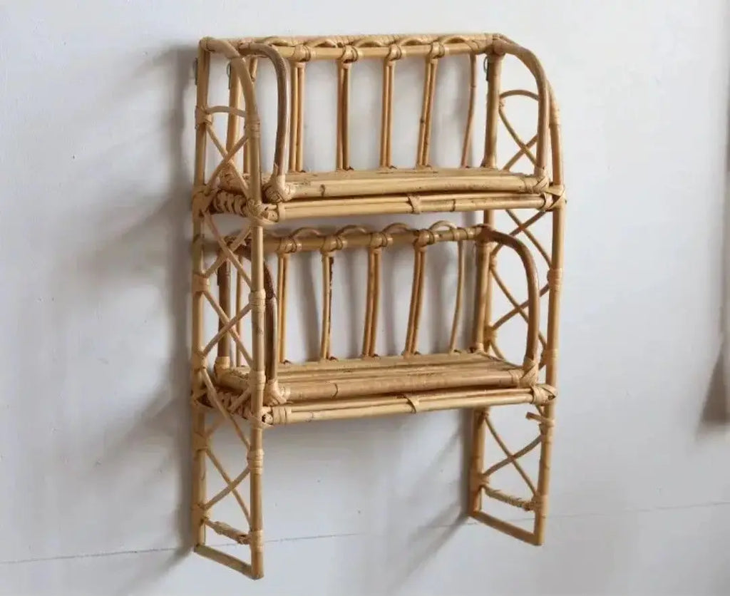 Rattan Wall Shelves Home Organizer Kitchen Storage Living Room Home Decor Small Bookshelf Nordic Log Style Storage Rack