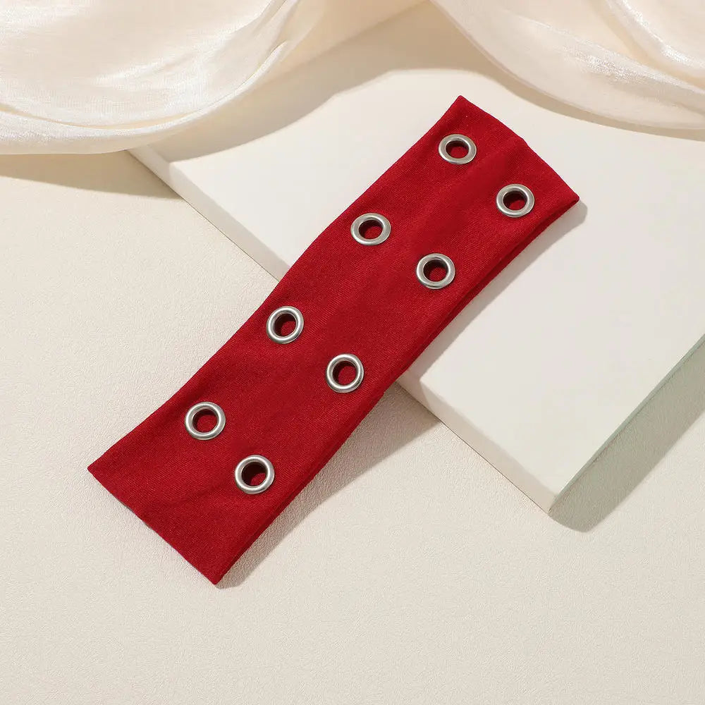 Y2K Girl Hollowed Out Wide Elastic Headband With Eyelets Punk Headwrap Rock Grunge Stretchy Headbands for Women Hair Accessories