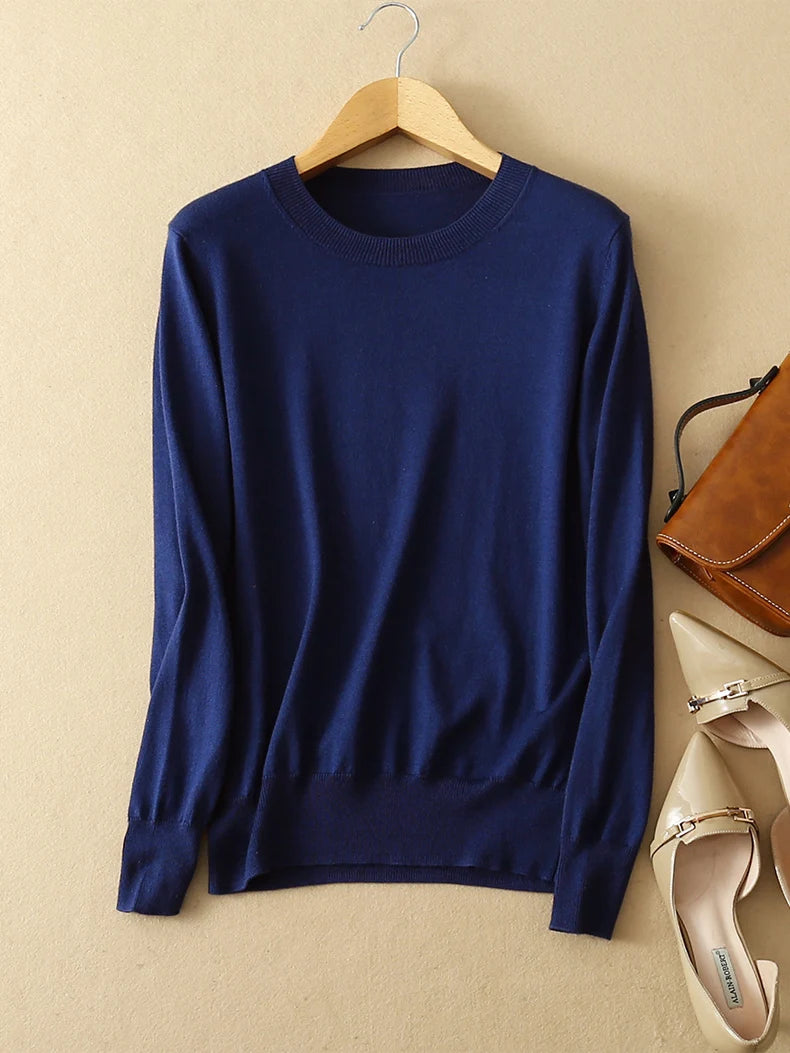 SuyaDream Woman Basic Sweaters Silk and Cashmere Blend O neck Pullovers Solid Sweaters 2024 Fall Winter Bottoming Shirts