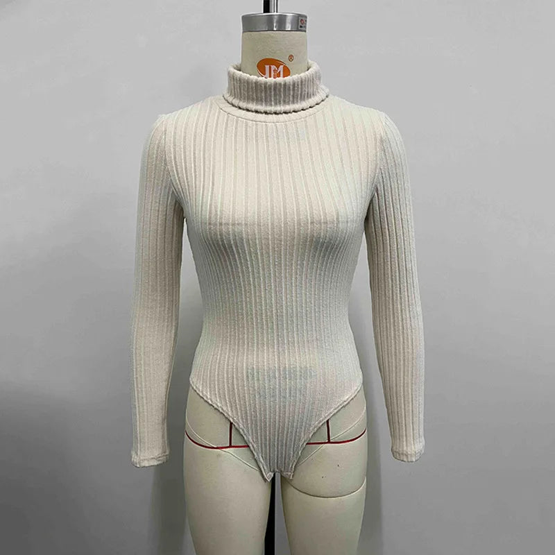 Gtpdpllt Women Fall Winter Ribbed Knit Bodysuit Turtleneck Long Sleeve Slim Fitted Stretchy Bodysuits Tops Casual Basic Rompers