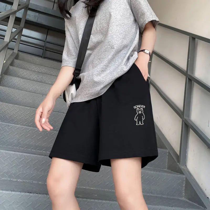Drawstring Loose Soild Short Pant For Women Clothes Patchwork Fashion Ropa Mujer Streetwear Elasticity High Waist Casual Shorts