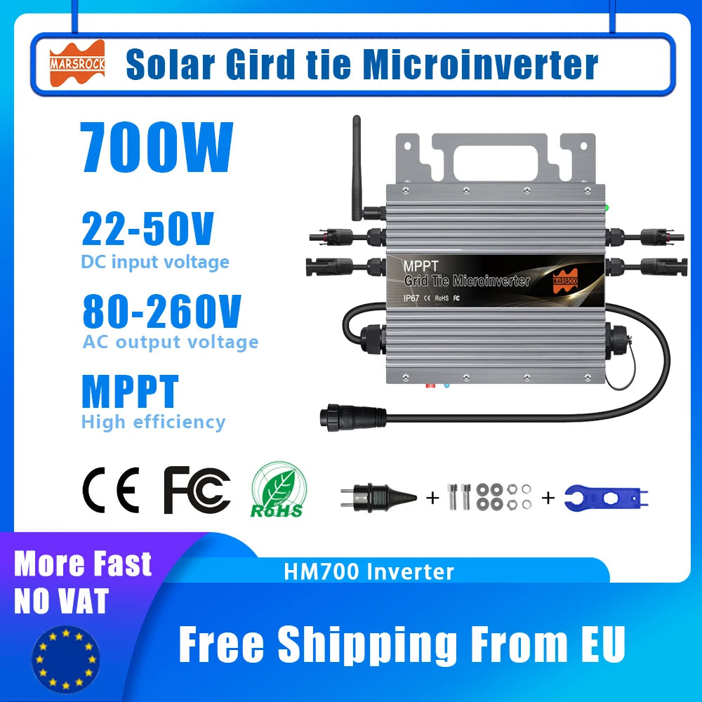 700W Micro Solar Grid Tie Inverter 22-60V DC To AC 80-260V MPPT Build In WIFI Microinverter 2 × 350W Solar Inverter Converter