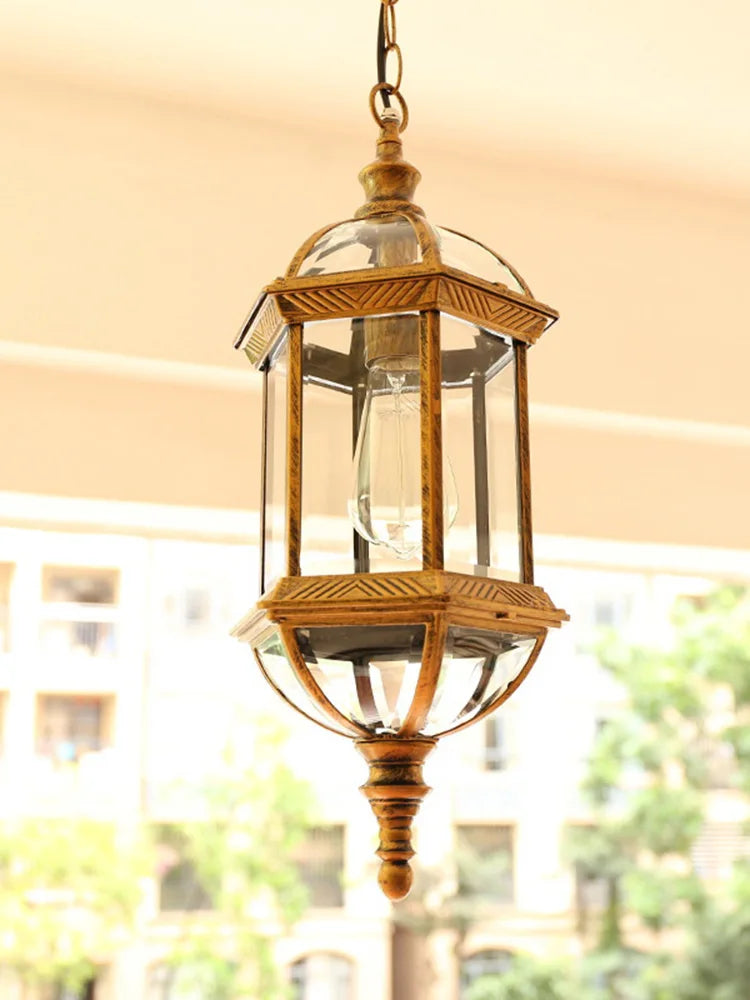 Exterior Aisle Pendant Lights Outdoor Corridor Porch Pendant Light Waterproof Hanging Lanterns Glass Shade Farmhouse Front Door
