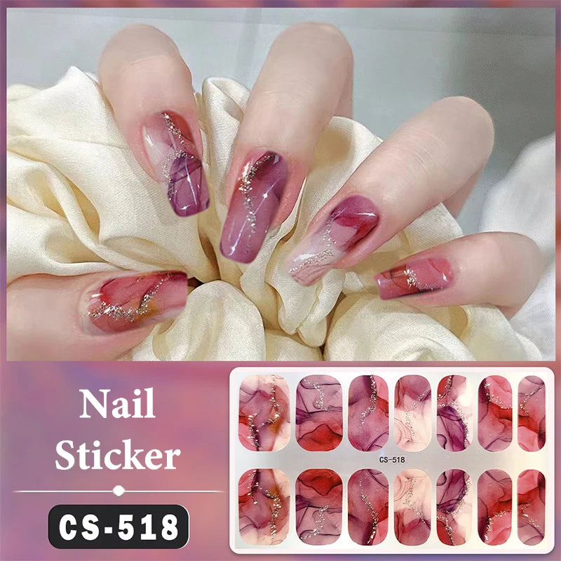 No Baking Lamp Waterproof Nail Wraps Full Cover Nail Stickers Firm And Not Easy To Fall Off 14 Nails/Set Multi Color Nail Patch