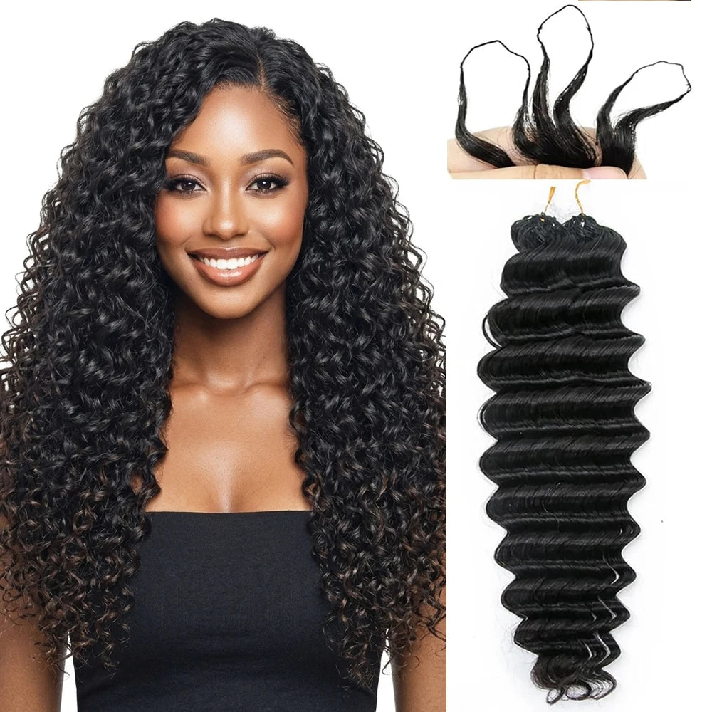 Deep Wave Crochet Human Hair For Boho Braiding Curly Invisible Knot Pre Separated Knotless Raw Crochet Human Hair Extensions