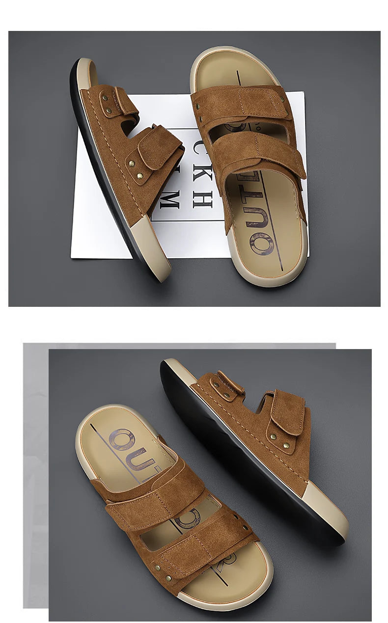 2026 Mens Sandals Slip On Leather Casual Couple Shoes For Men Soft Comfortable Mens Summer Shoes Handmade Men Outdoor Slippers