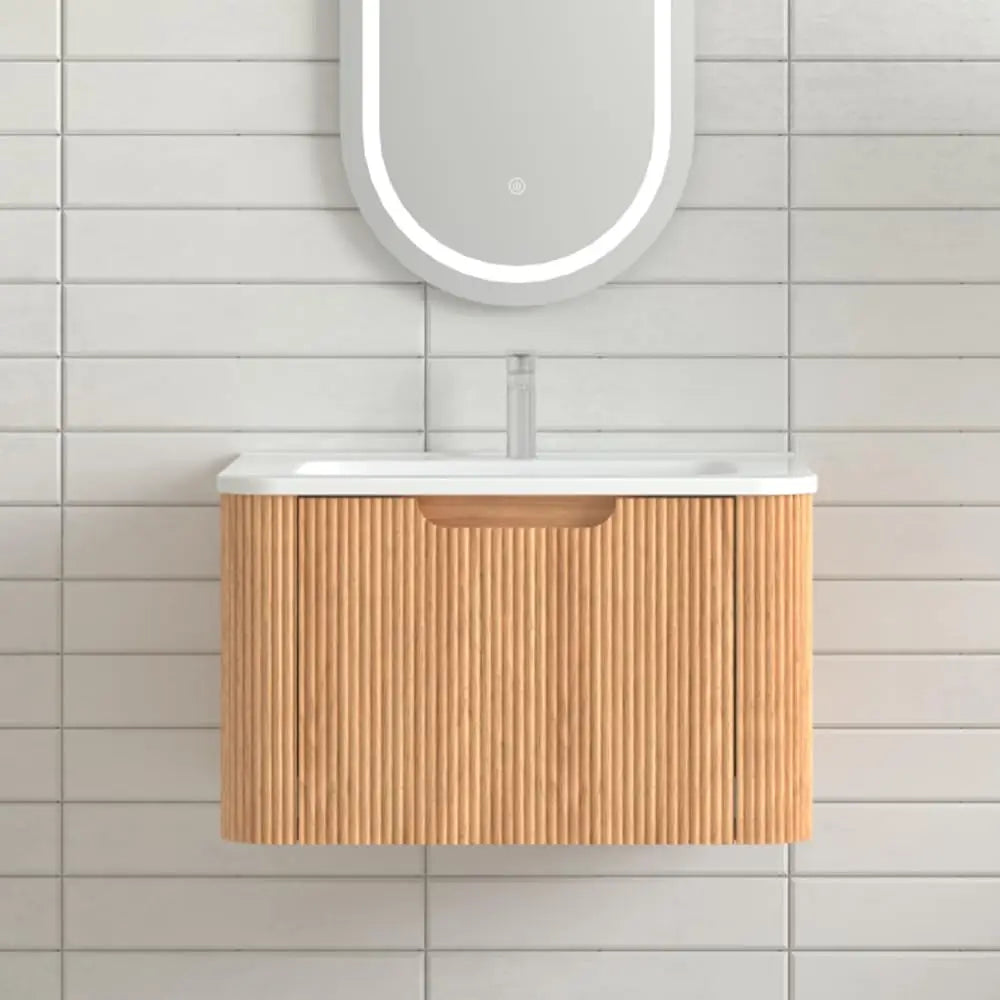 24'' Floating Bathroom Vanity with Sink, Wall Mounted Modern Bathroom Cabinet W/Curved Edges Stripes, Oak & Plywood,, Custom