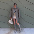 Street Women's Solid Grayish Green Trench Coat Lapel Single Breasted Full Sleeve Pocket Jackets 2026 Autumn Lady Loose Outwear