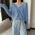 2025 Women's Long Sleeve Cropped Cardigan V Neck Button Down Knit Lady Autumn Spring Knitted Single-breasted Cardigan Sweaters