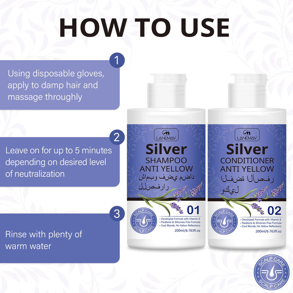 Silver Anti-Yellow Shampoo & Conditioner Set – Neutralize Brassiness & Maintain Cool Blonde Tones.
