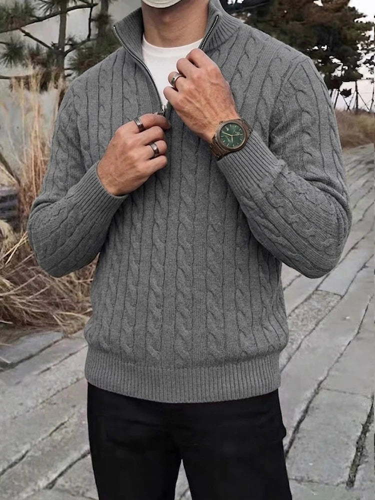 New Men's Cable Knit Half Zip Sweater Jacket Casual Long Sleeve Knitted Pullover Autumn Winter Warm Cardigan Outerwear Coats