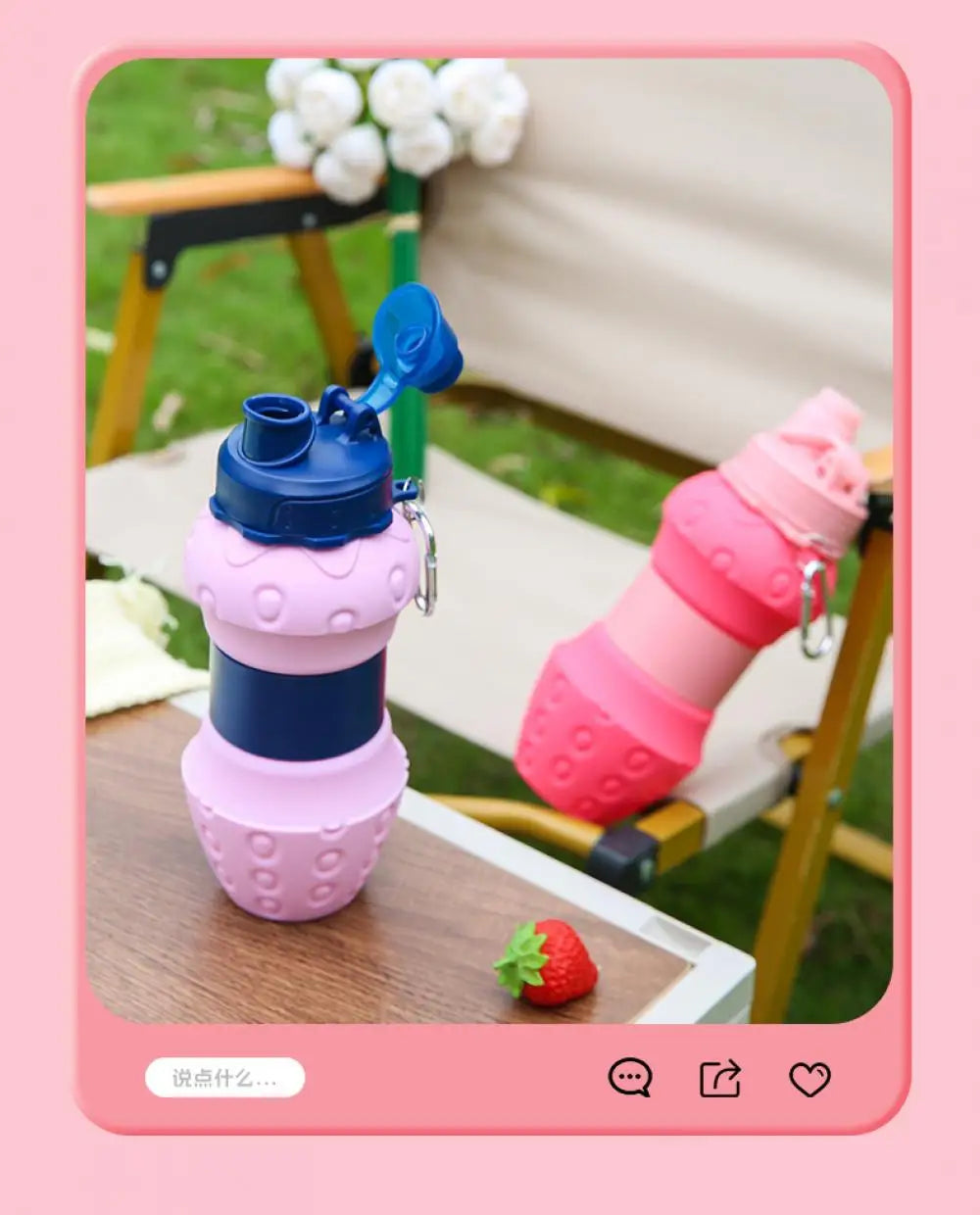 Portable Foldable Sports Water Bottle 600Ml Travel Sports Bottle Strawberry Shaped Water Bottle Kids Silicone Telescopic Cup
