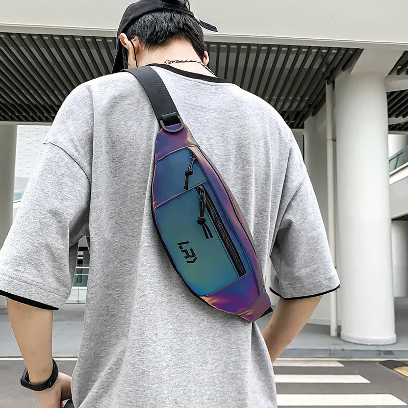 Techwear Style Colorful Reflective Fanny Pack Punk Hip Hop Crossbody Bag Men Women Outdoor Casual Motorcycle Sport Waist Bag