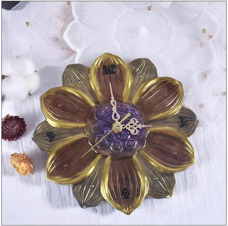 Round Clock Epoxy Resin Silicone Mold Arabic Roman Numbers Flower Leaf Clock Mould Wall Decor DIY Resin Crafts Casting Mold
