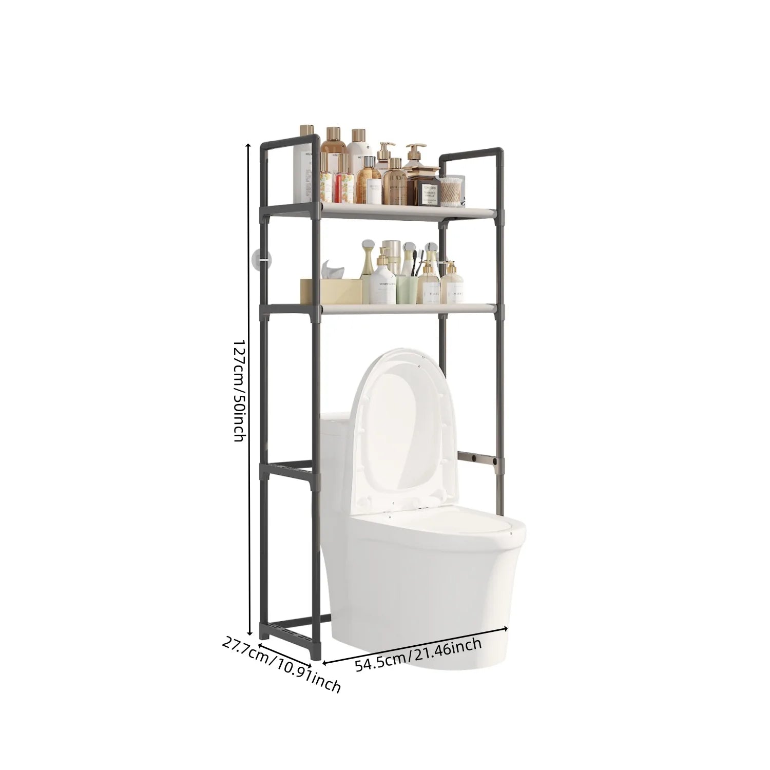 Bathroom Shelf,Washing Machine And Toilet Shelf,Laundry Storage Organizer,Space Saving,Metal Tube Bracket,Fabric Compartment