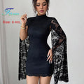 2025 New Women Mini Dress Fashion Lace Stand Collar Long Sleeves With Slits Bodycon Dress Sexy Nightclub Party Prom Slimmin Gown