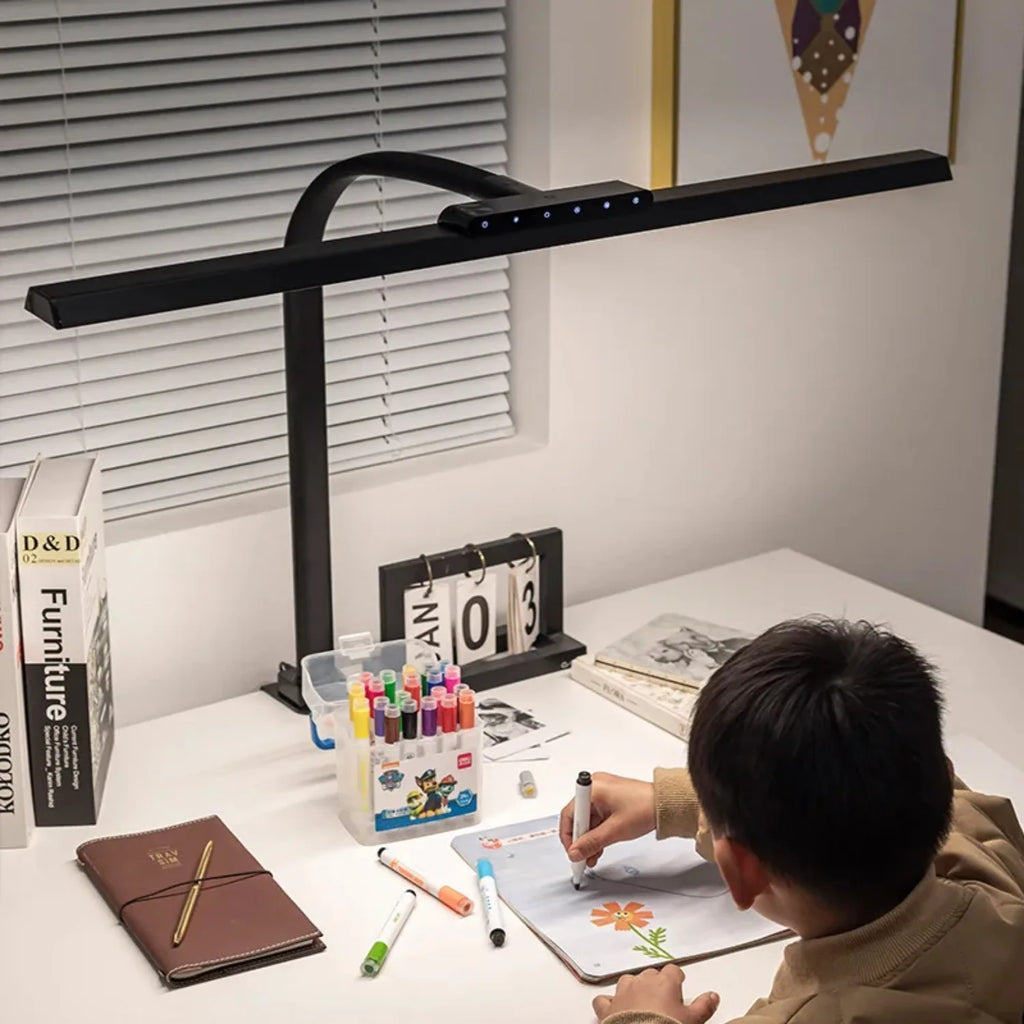 24W LED High Brightness Desk Lamp with Touch Remote Control Eye Protection Long Arm Clip-On for Student Computer Work Lighting