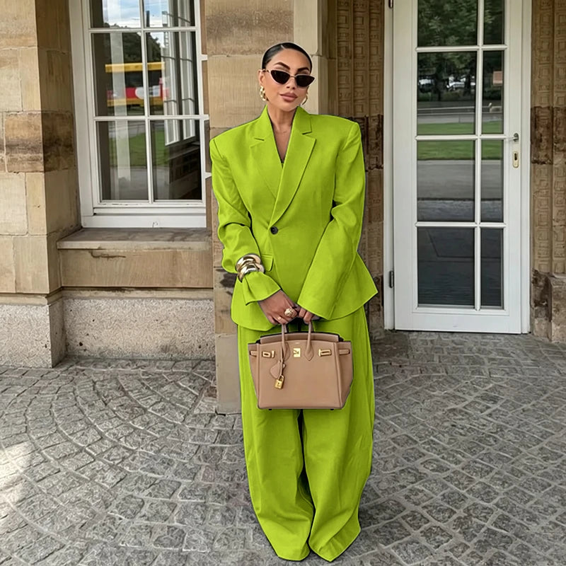 Chic White Wide-leg Pant Single Breasted Women Pants Set New Female Two Pieces(Blazer+Trousers) Conjuntos Femininos Elegantes