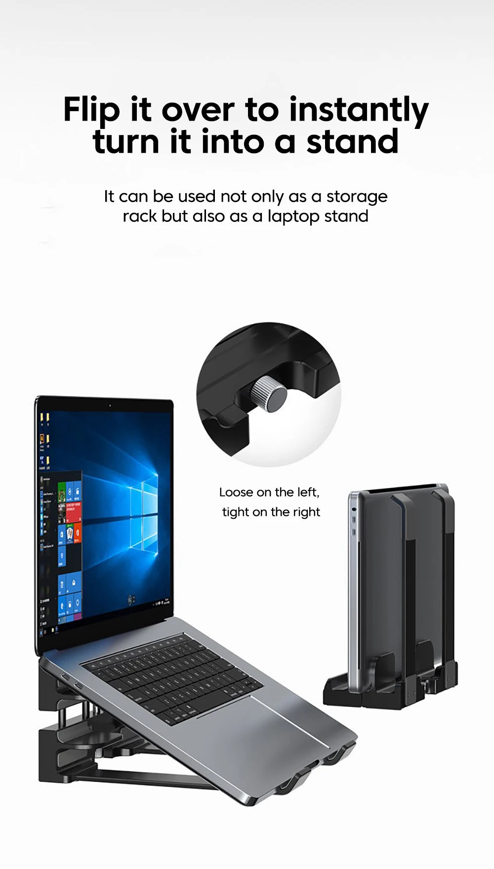 Laptop Vertical Dual-use Storage Stand Adjustable Laptop Stand With Silicone Protective Pad Holder For Laptop Tablet Smartphone