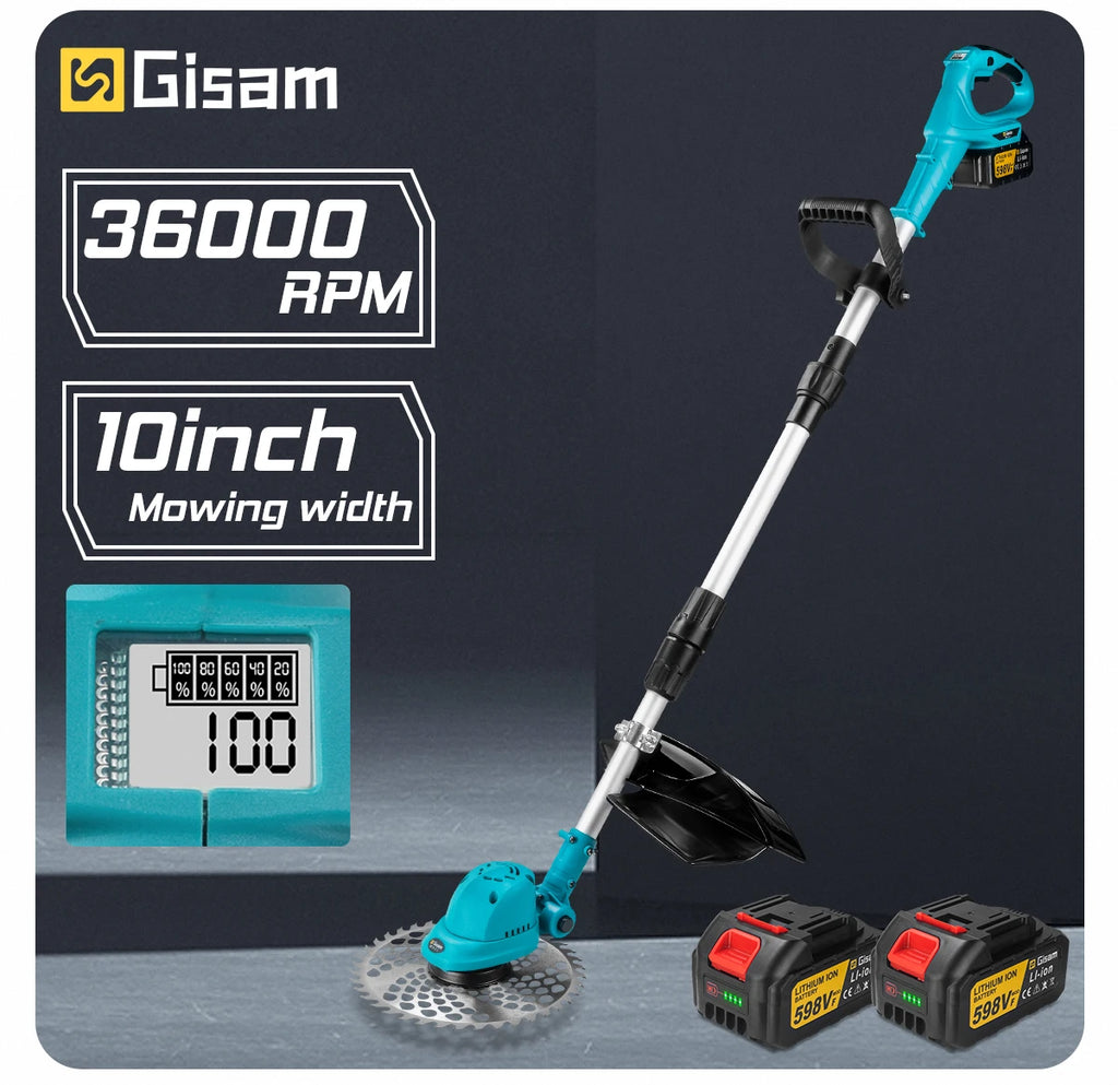 Gisam 10Inch Brushless Electric Lawn Mower 36000RPM Grass Trimmer Length Adjustable Garden Power Tool For Makita 18V Battery Pin
