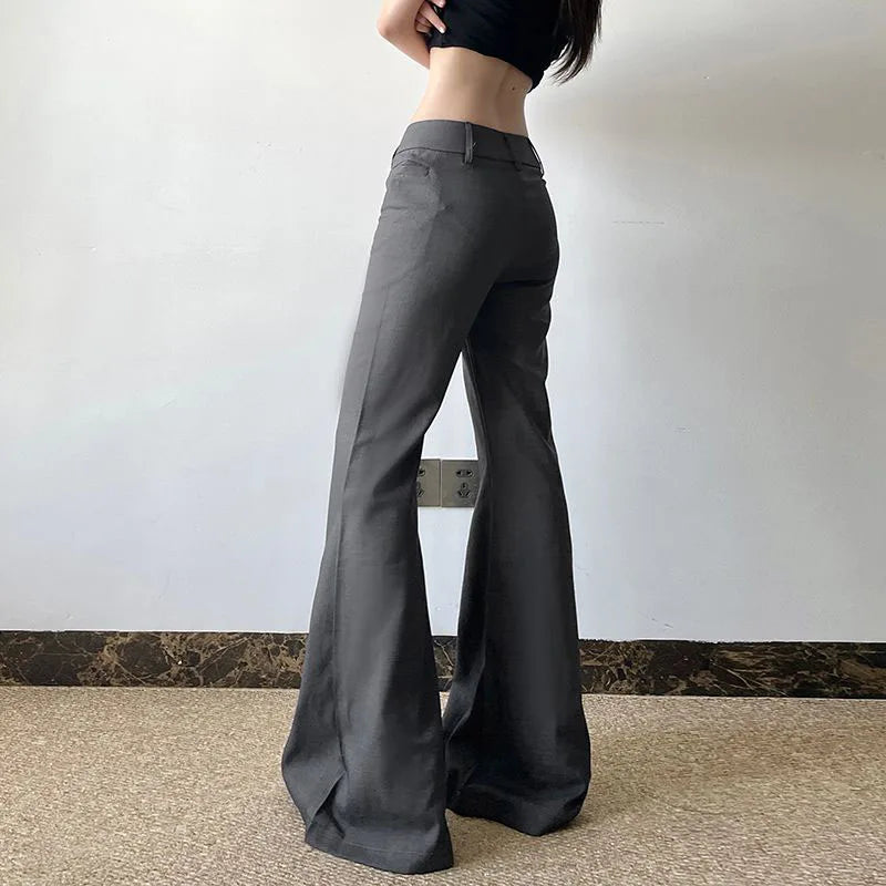 American Low Waist Bell Bottoms Y2K Fashion Streetwear Slim Wide Leg Pants Spring New Simple Basic Solid Ladies Suit Trousers