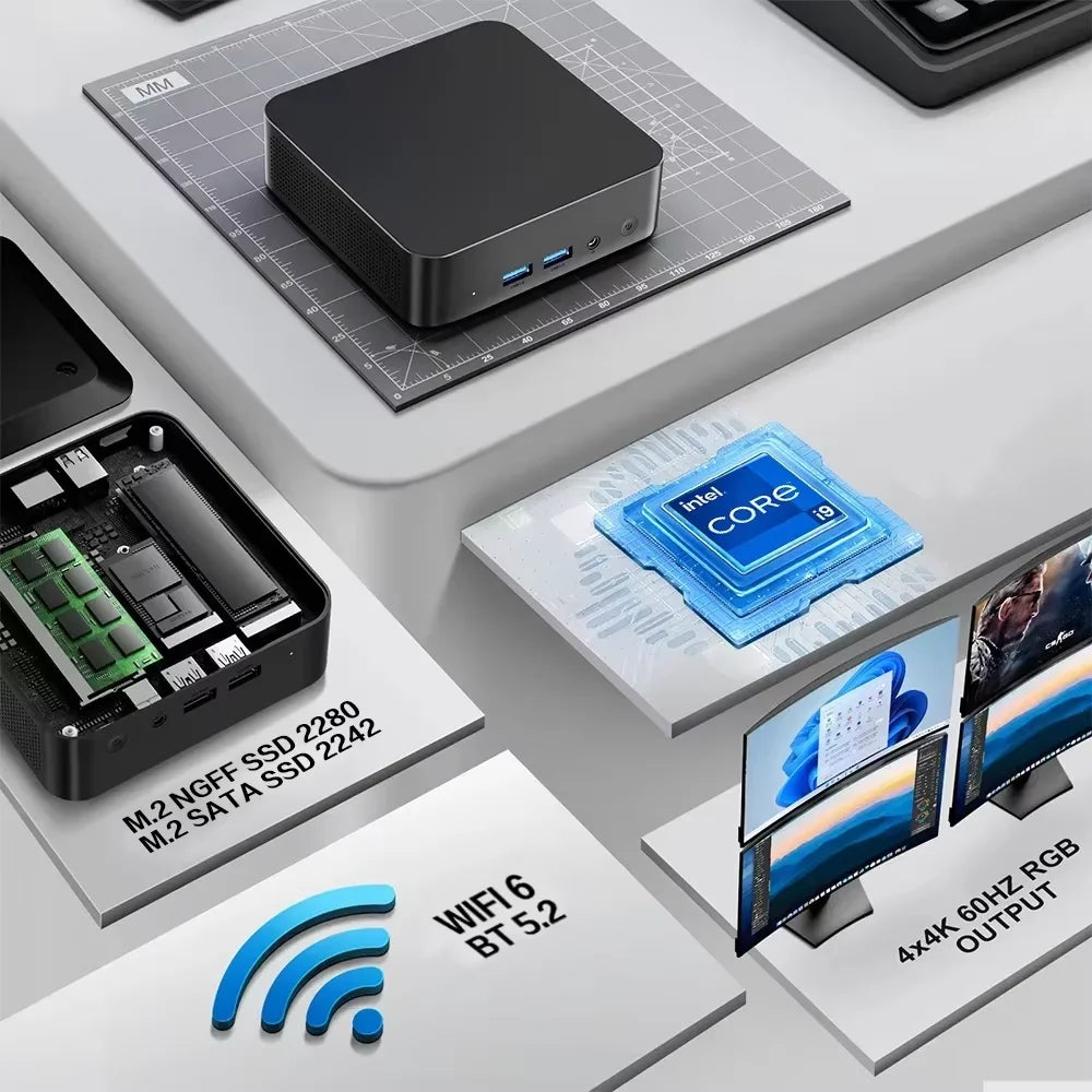 Windows 11 Intel I9 MINI PC Intel Core I9 10980HK/Core I3 6100U MINI Host 16GB DDR4 2048GB SSD WIFI 6 BT5.2 Gaming MINI PC