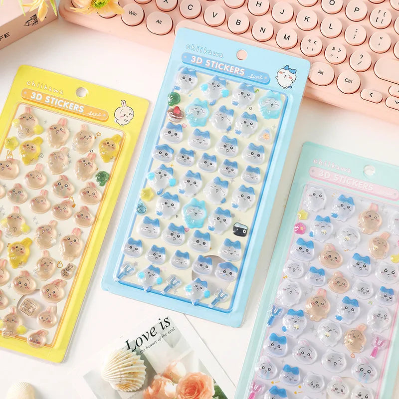 Chiikawa 3D Cute Crystal Stickers Usagi Phone Case Decoration Nail DIY Decorative Stickers for Notebook Laptop Waterproof