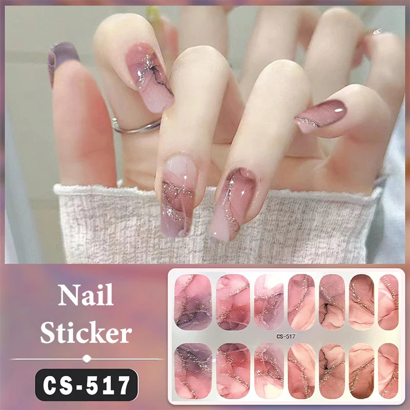 No Baking Lamp Waterproof Nail Wraps Full Cover Nail Stickers Firm And Not Easy To Fall Off 14 Nails/Set Multi Color Nail Patch