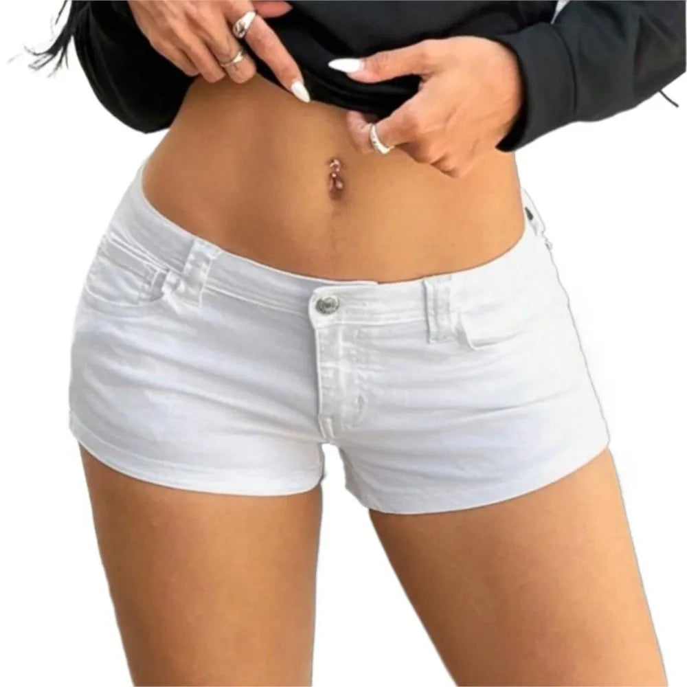 Summer American Women's Clothing Retro Short Pants Sexy Casual Jeans Shorts Simple Style Solid Color Package Hip Bodycon Trendy