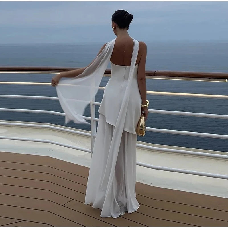Elegant Halter Long Dress Women's Loose Sleeveless Off Shoulder Floor-length Dresses 2025 Spring Summer Lady Solid Stylish Robes