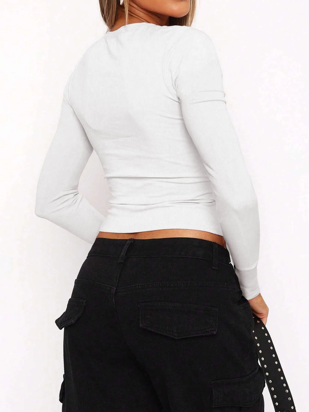 Women's Casual Solid Color Basic Slim Fit Long Sleeve T-Shirt Comfort O-Neck Crop Top Spring/Fall Streetwear