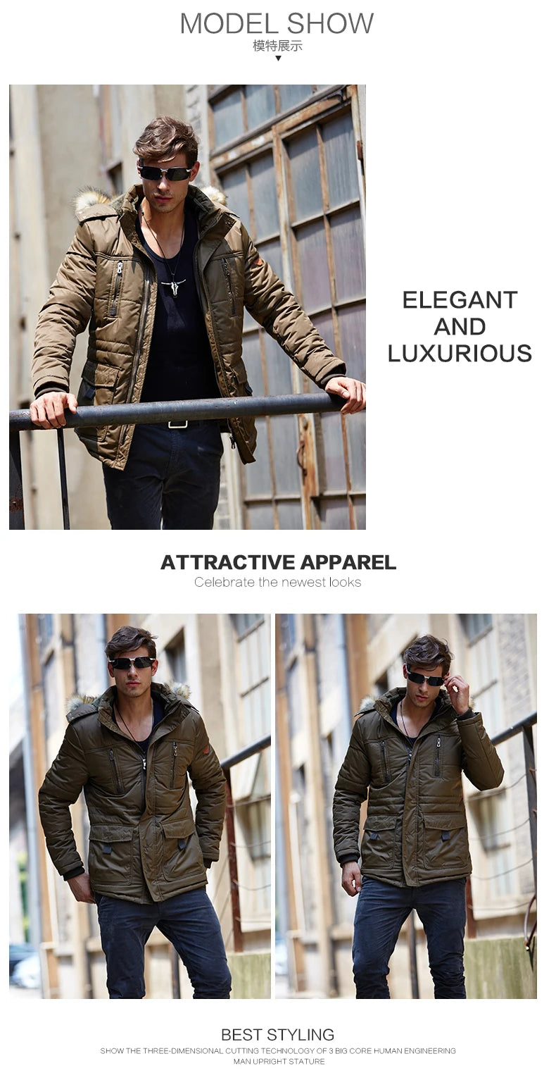 Solid Parkas Male Coat Large Size Clothing Parka Outdoor Men's Winter Jacket Plus Velvet Thick Warm Multi Pocket Jackets