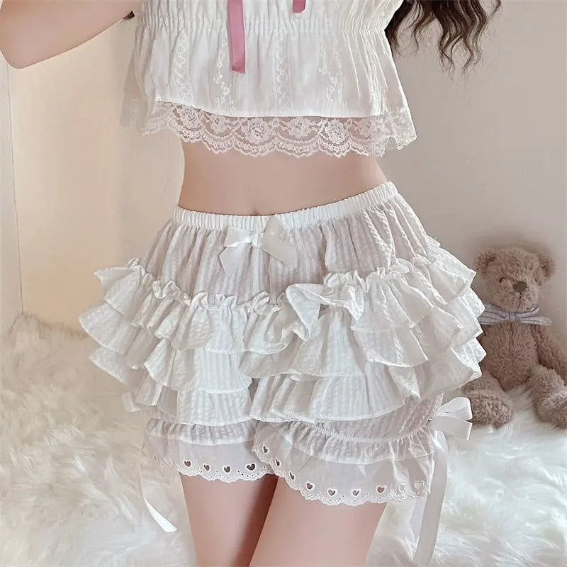 Coquette Y2K Fairy 00s Retro Kawaii Multi-layers Ruffles Bloomers Cutest Vintage Japanese Style Frill Lace Shorts Women Costume