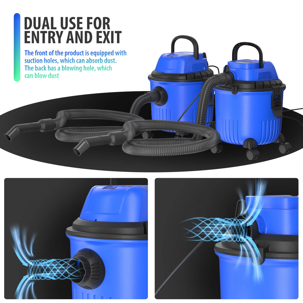BRIEFNESS 3-in-1 Wet/dry Vacuum Cleaner Industrial Barrel Vacuum Cleaner W/Blowing Function Multi-Function Bagless 16KPA 15L