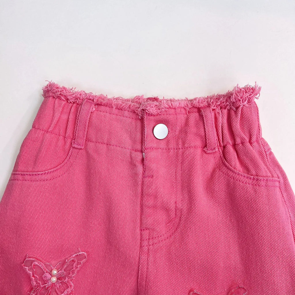 2025 Summer New Girls Clothing Set Bow Sleeveless Vest+Butterfly Decoration Gradient Ripped Jeans 2Pcs For 3-8Y Fashion Outfit