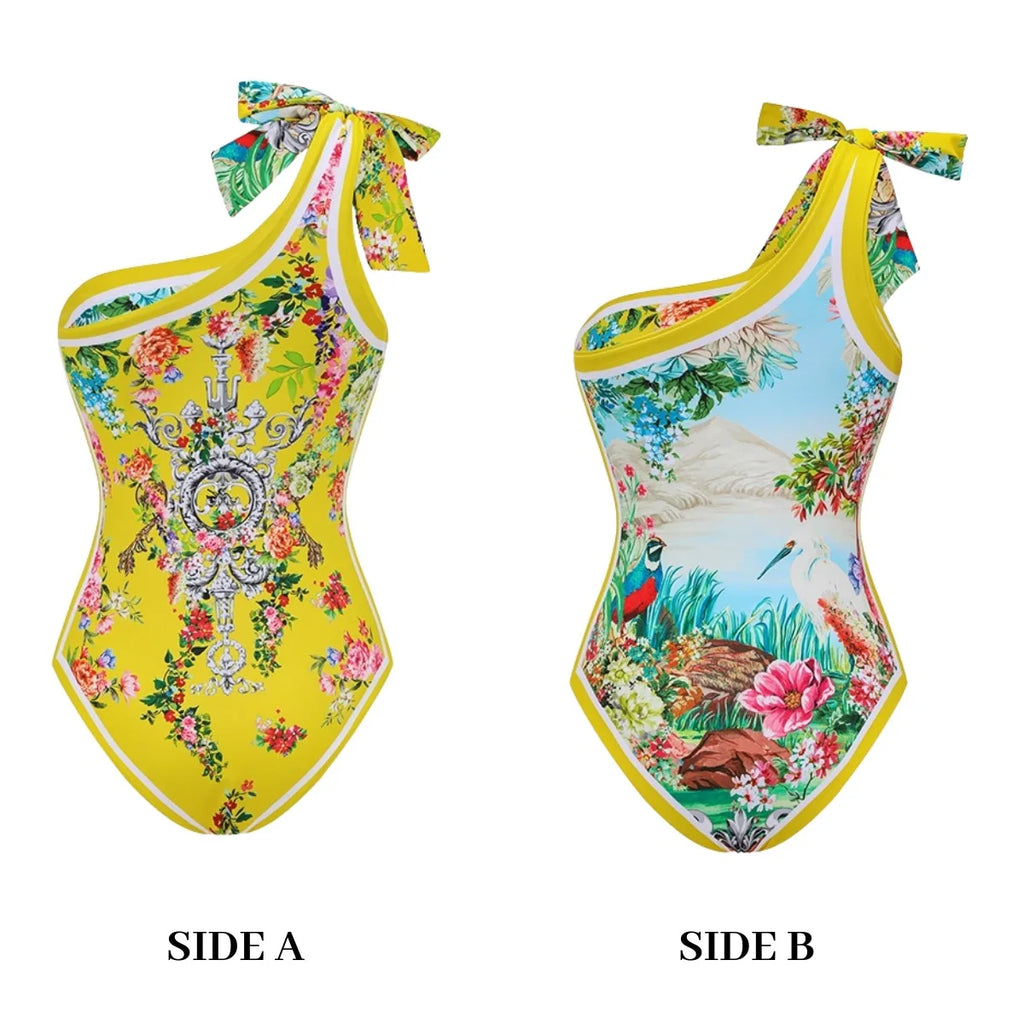 Retro Bikini Printed Fashion Two Piece Swimsuit And Cover Up With Skirt Tight Women's Bandage Summer Beach Luxury Elegant