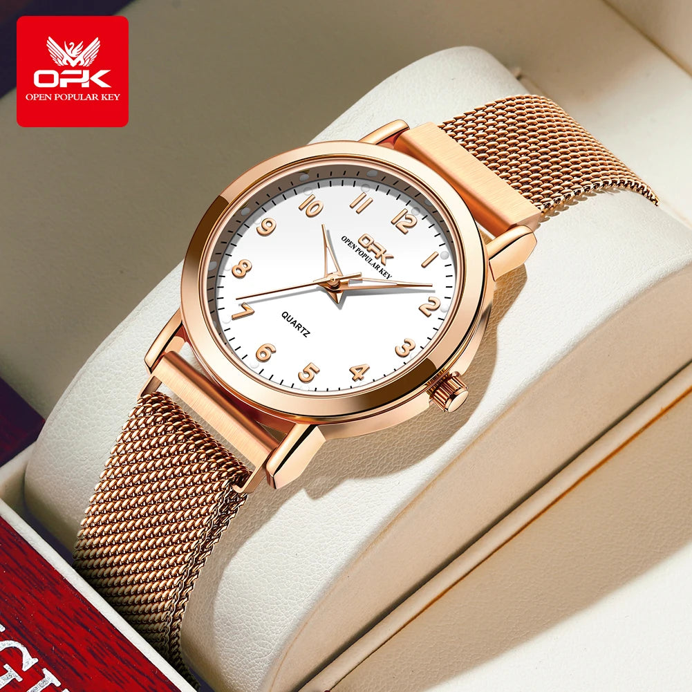 OPK 8115 Women Watch Fashion Business Simple Stainless Steel Mesh Belt Waterproof Luminous Women Watch Elegant Dress Women Watch